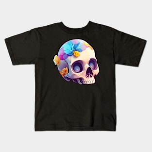 Cute Colorful Floral Skull Halloween Kids T-Shirt